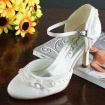 wedding photo - MID Heel Satin White Cm Heel Wedding Shoes ASLD China