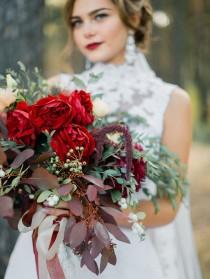 wedding photo - Enchanted Forest Marsala Wedding Inspiration & High Neck Wedding Dress