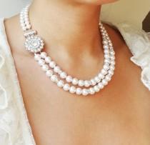 wedding photo - Pearl Bridal Necklace, Vintage Wedding Necklace, Art Deco Bridal Jewelry, Swarovski Crystal Pearl Necklace, Great Gatsby, Victoria