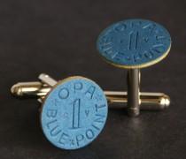 wedding photo - Blue OPA Ration Token Cufflinks Used During WWII Free Gift Bag Unique Wedding