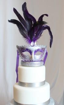 wedding photo - Masquerade Purple and Silver cake topper