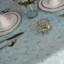 wedding photo - Light Turquoise Pool Blue Swirl Embroidered Organza Table Overlay