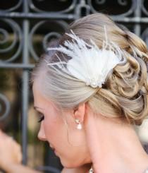 wedding photo - Bridal Fascinator, Bridal Headpiece, Ivory Feather Fascinator - JULIETTE