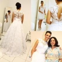 wedding photo -  Vintage Ball Gown Wedding Dresses High Neck Sleeveless Long Bridal Gowns Removable Skirt 2 in 1 Style Robe De Mariage Online with $119.08/Piece on Hjklp88's Store 