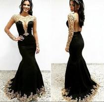 wedding photo -  2016 Backless Lace Arabic Prom Dresses Long Sleeves Beaded Mermaid Prom Gowns Sexy Evening Dresses Online with $96.76/Piece on Hjklp88's Store 