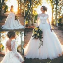 wedding photo -  2016 Spring Garden Romantic A Line Wedding Dresses Long Sleeves Sheer Crew Neck Backless Bow Plus Size Pregnant Maternity Bridal Gowns Online with $148.46/Piece on Hjklp88's Store 
