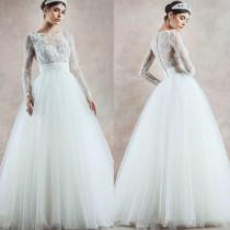 wedding photo -  New Trendy Wedding Dresses 2016 Illusion A-Line Sheer Long Sleeves With Appliques Covered Button Floor Length Bridal Ball Gowns Online with $104.39/Piece on Hjklp88's Store 