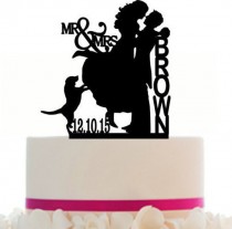 wedding photo -  Wedding Cake topper Couple silhouette with a dog