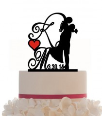 wedding photo -  Custom Wedding Cake Topper Personalized Silhouette With Wedding Date - Initial - Keepsake - Couple Silhouette - Groom and Bride - Topper