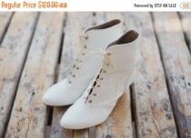 wedding photo - Wedding boots / bridal boots / special wedding shoes / vegan bridal boots / white lace up boots / low heel boots / white vegan leather boots