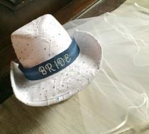wedding photo - Bridal hat, weddings, bachelorette veil, cowgirl hat, bride gift, bachelorette veil, beach wedding, hats