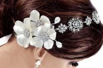 wedding photo - Ribbon bridal headband, rhinestone headband, hydrangea headband, crystal wedding headband, ribbon headband, statement headband- style 3115