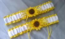wedding photo - Sunflower Bridal Garter Set Sunshine Yellow White Wedding Garter
