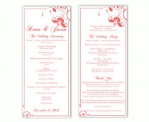 wedding photo -  Wedding Program Template DIY Editable Text Word File Instant Download Program Red Program Floral Program Printable Wedding Program 4x9.25