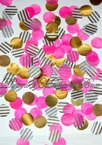 wedding photo - Paris Stripes Black Pink and Gold Handmade Tissue Confetti / Pink Black Gold Decor / Hot Pink Black Gold / Kate Spade Inspired decor