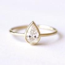 wedding photo - Solitaire Pear Diamond Engagement Ring - 0.5 Carat Pear Diamond - 18k Gold