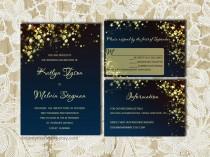 wedding photo - Gold Sparkles Navy Wedding Invitation Set,  DIY Digital Invitation Suite, Printable Wedding Invitation Set, Editable Text, Word doc, S007-2
