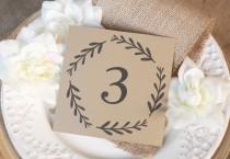 wedding photo - Rustic Table Numbers (Table tent folded and Flat Card Holder) - Instant DOWNLOAD - Editable Text - Woodland Wreath, 5x5, PDF