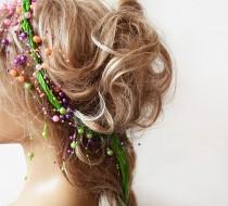wedding photo - Wedding Crown,  Floral Wedding, Colorful Wedding Crown, Bridal Headband, Neon Green Colored Pearls, Hair Accessories, Wedding Hair Accessory