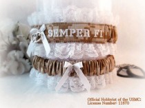 wedding photo - USMC Wedding Garter Set - Military Wedding Garters - Marine Bridal Garters - Personalized Garters.