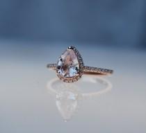 wedding photo - 1.37ct Pear shape Peach champagne sapphire 14k rose gold diamond ring engagement ring