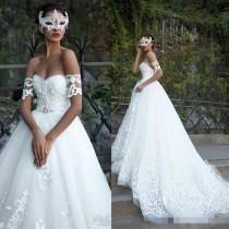 wedding photo -  Modest 2016 Wedding Dresses Applique Sweetheart Full Lace Beads White Wedding Ball Gowns Chapel Train Milla Nova Bridal Dress Custom Made Online with $114.44/Piece on Hjklp88's Store 