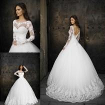 wedding photo -  Exquisite 2016 Milla Nova Sheer Long Sleeves Wedding Dresses Bateau Lace Up Graceful Ball Gowns Sweep Train A-Line Bridal Dress Online with $107.48/Piece on Hjklp88's Store 