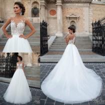 wedding photo -  New Arrival Milla Nova Illusion Wedding Dresses 2016 Appliqued Jewel Backless Ball Gowns Soft Tulle Sweep Train A-Line Bridal Dress Online with $105.93/Piece on Hjklp88's Store 