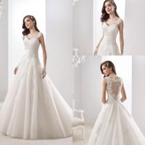 wedding photo -  2016 Charming Lace White Ivory A Line Wedding Dresses Pleats Spaghetti Straps Bridal Gowns Court Train Appliqued Sexy Illusion Back BA0980 Online with $123.72/Piece on Hjklp88's Store 