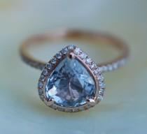 wedding photo - Sapphire Engagement Ring Blue sapphire 14k Rose Gold Diamond ring Pear Sapphire Ring