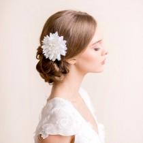 wedding photo - Bridal Hair Flower Dahlia - Bridal Silk Flower Hair Clip - Wedding Hair Flower - Hairpiece Dahlia - Ivory, white