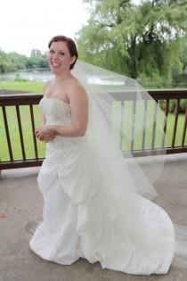 wedding photo - Drop veil with cut edge and blusher- many lengths available, flyaway, fingertip, waltz, ballet, chapel, cathedral, and regal cathedral