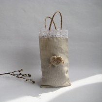 wedding photo - Small Heart Favor Bag SET OF 10 Linen Lace Twine Gift bag Sachet Tote bag Drawstring Pouch Reusable Wedding Rustic Shabby chic 5" x 8"
