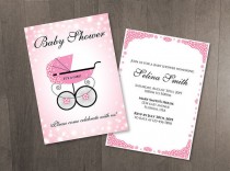wedding photo -  DIY Printable Baby Shower Template | Editable MS Word file | 5 x 7 | Instant Download | Sparkly Pink Sakura Stroller