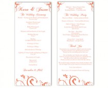 wedding photo -  Wedding Program Template DIY Editable Text Word File Instant Download Program Orange Program Floral Program Printable Wedding Program 4x9.25