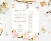 wedding photo - PRINTABLE Wedding Programs - Romantic Watercolor Peonies and Roses Ceremony Programs - Vintage Floral Chic