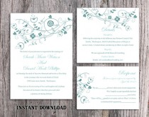 wedding photo -  DIY Wedding Invitation Template Set Editable Word File Instant Download Floral Wedding Invitation Bird Invitation Printable Blue Invitations