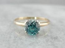 wedding photo - Vintage Blue Zircon And Simple Solitaire Cocktail Ring 95NQ6E-R