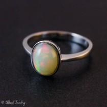 wedding photo - Silver Opal Ring - October Birthstone Ring - Oval Opal Ring