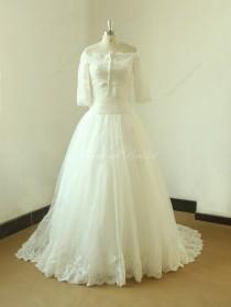 wedding photo - Ivory Modest  Vintage lace Wedding dress with removable bolero