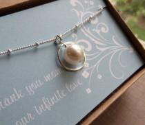 wedding photo - Mother of the bride gifts, Mother of the bride necklace, eternity pearl necklace, bridal party gifts & card, eternity necklace