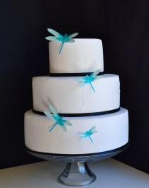 wedding photo - Wedding Cake Topper Edible Dragonflies - Turquoise- Wedding Cake and  Wedding Cupcake toppers - set of 30 precut
