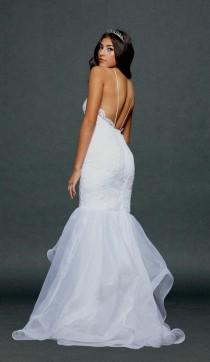 wedding photo - Low Back Trumpet Shape Wedding Dress. Lace and Chiffon Wedding Gown.