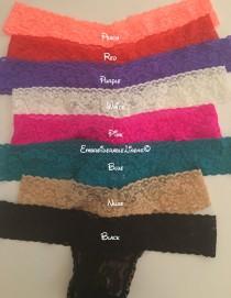 wedding photo - Personalized Lace Thong Embroidered in your choice of Color,Font,Thread Color, name or words embroidered