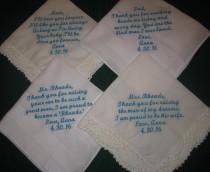 wedding photo - Embroidered Wedding Handkerchiefs for parents of Bride and Groom 205S Set of 4 hankies