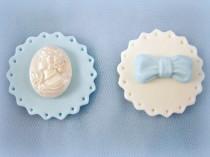 wedding photo - 12 Wedding Cupcake Fondant Edible Toppers, Cameo Sugar Bow, Anniversary Engagement Cupcake, Baby Bridal Shower Topper, Blue Party Decor
