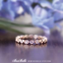 wedding photo - 2.0mm Art Deco Eternity Band Ring-Rose Gold Ring-Brilliant Cut Diamond Simulants-Stackable Ring-Marquise&Hexagon Shaped-Sterling Silver