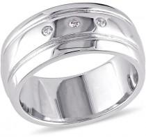 wedding photo - Julie Leah Unisex Diamond Accented Sterling Silver 3-Stone Wedding Band