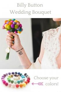 wedding photo - Felt Wedding Bouquet, Craspedia Flowers, Silk Flower Felted Balls, Bride