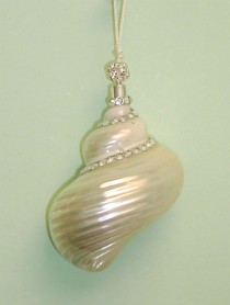 wedding photo - Beach Christmas Ornament - Natural Seashell With Swarovski Crystals